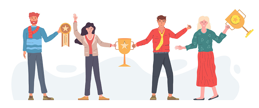 Gente festejando, sosteniendo una copa